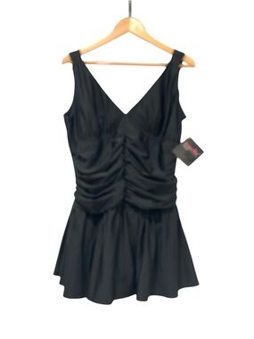 Shape FX size 20 Black Swim Tummy Control One piece Ruffle Skirt Hemline NEW